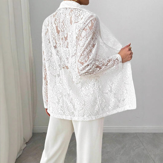 Damen nan Spitzenblazer mit Schalkragen und floraler Transparenz R&B