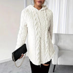 Damen gemütlicher Strickpullover mit Kapuze und Struktur