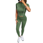 Damen Sportliches Set mit kurzem Oberteil und enganliegenden Leggings R&B