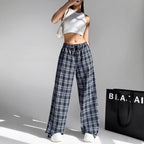 Damen Weit geschnittene Karohose mit elastischem Bund und praktischen Taschen R&B