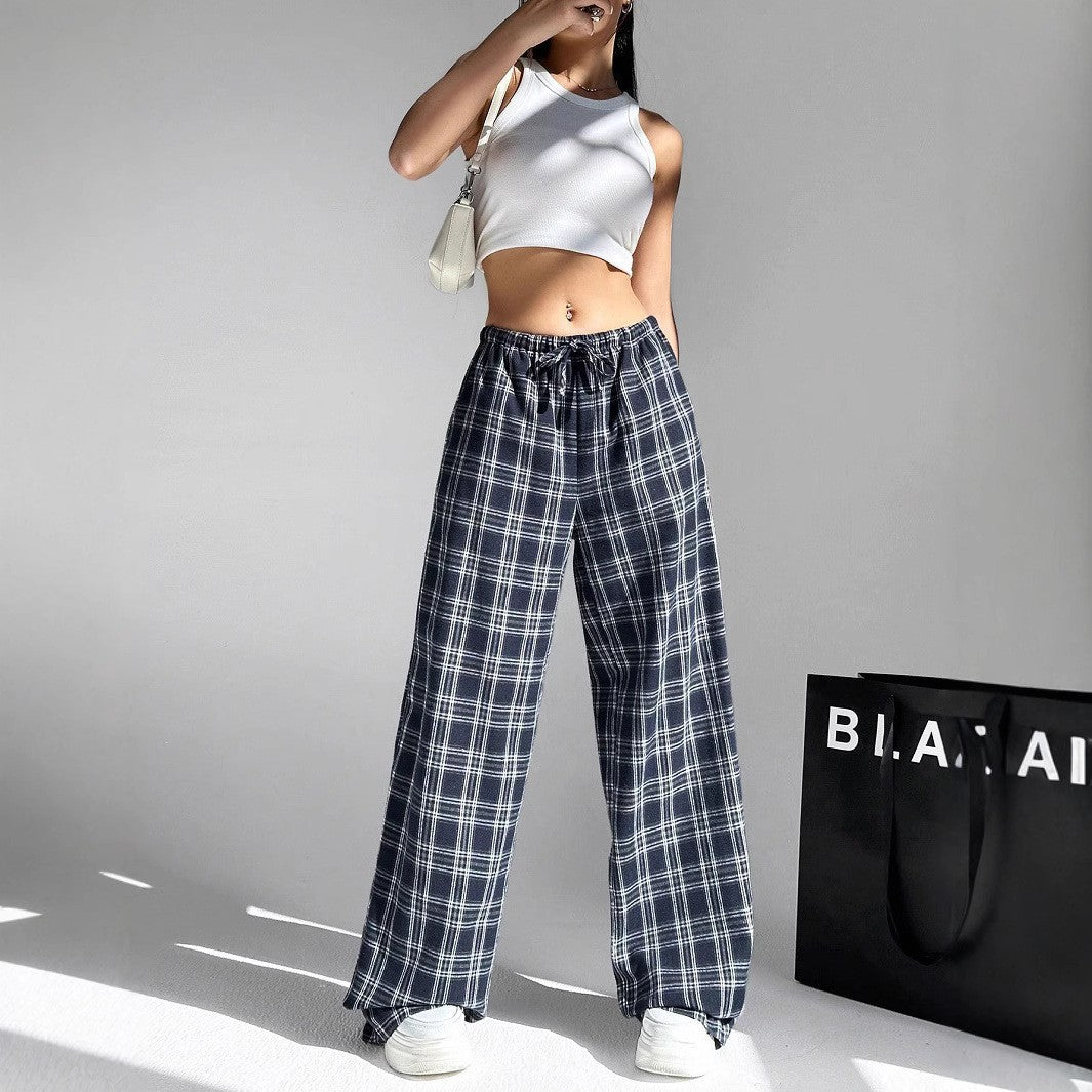 Damen Weit geschnittene Karohose mit elastischem Bund und praktischen Taschen R&B