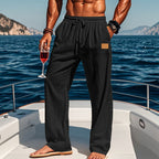 Herren nan maritime Leinen-Freizeithose mit weitem Bein elastischem Tunnelzugbund und Eingrifftaschen R&B