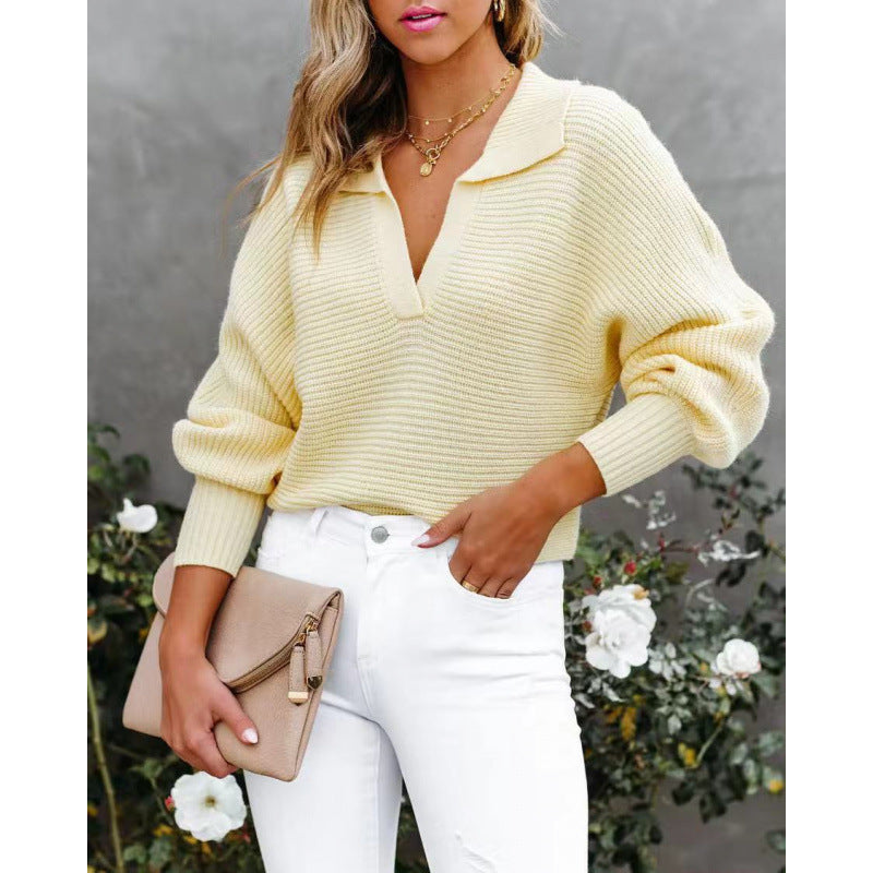 Damen modischer Pullover mit weitem Kragen und Rippstruktur R&B