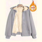 Damen kuschelige Fleecejacke mit Reißverschluss und Kapuze