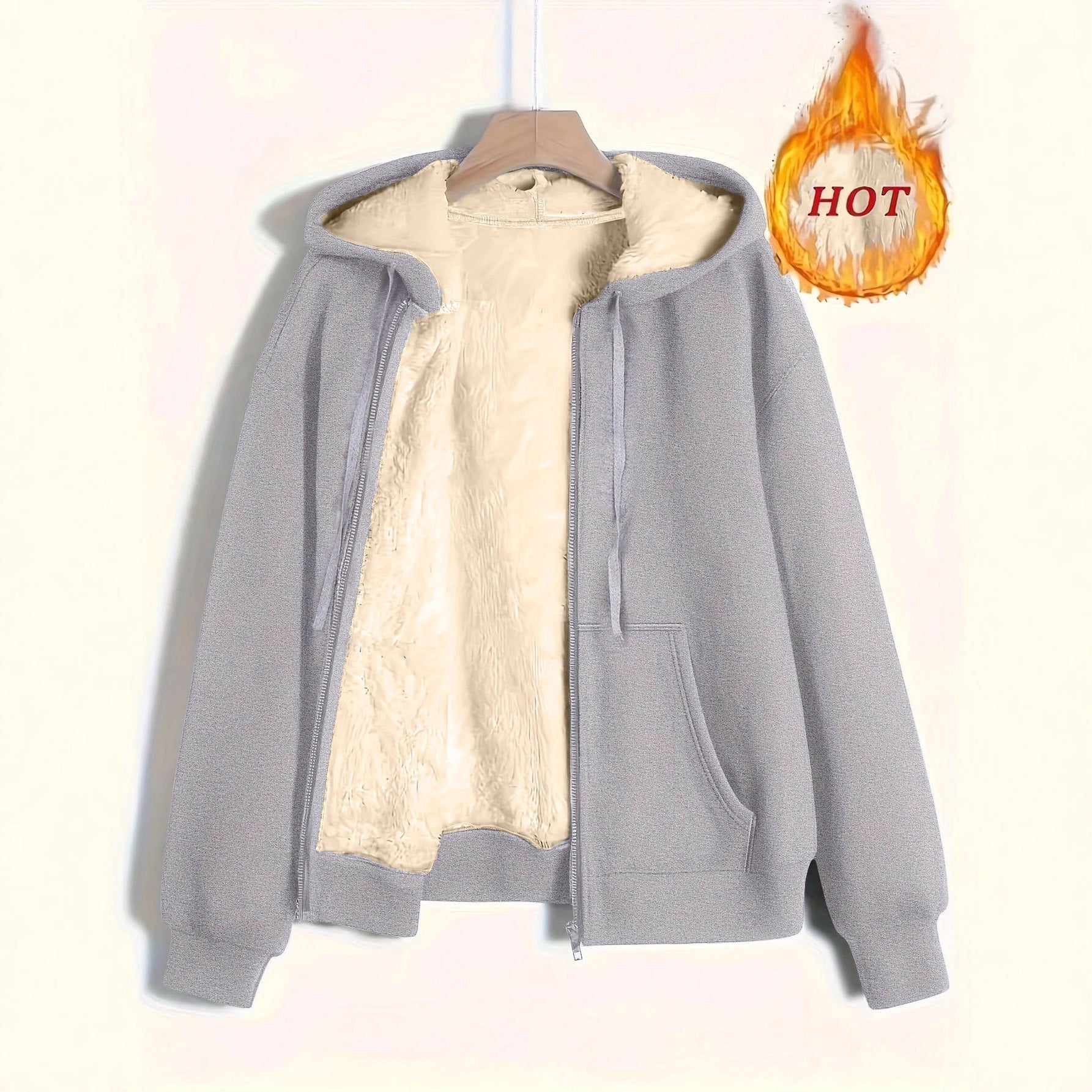 Damen kuschelige Fleecejacke mit Reißverschluss und Kapuze