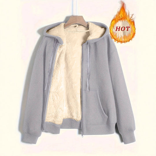 Damen kuschelige Fleecejacke mit Reißverschluss und Kapuze R&B
