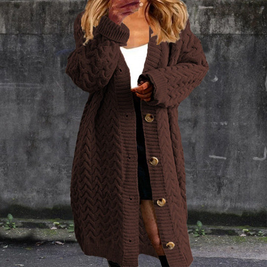 Damen Grobstrick Cardigan mit Knopfdetails und strukturiertem Muster R&B