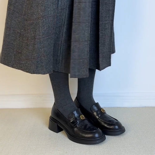 Damen elegante Blockabsatz-Schlupfschuhe mit modischem Leder R&B