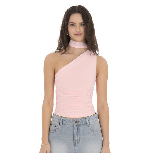 Damen asymmetrisches Wickeloberteil mit hohem Kragen und eleganter Taillierung R&B