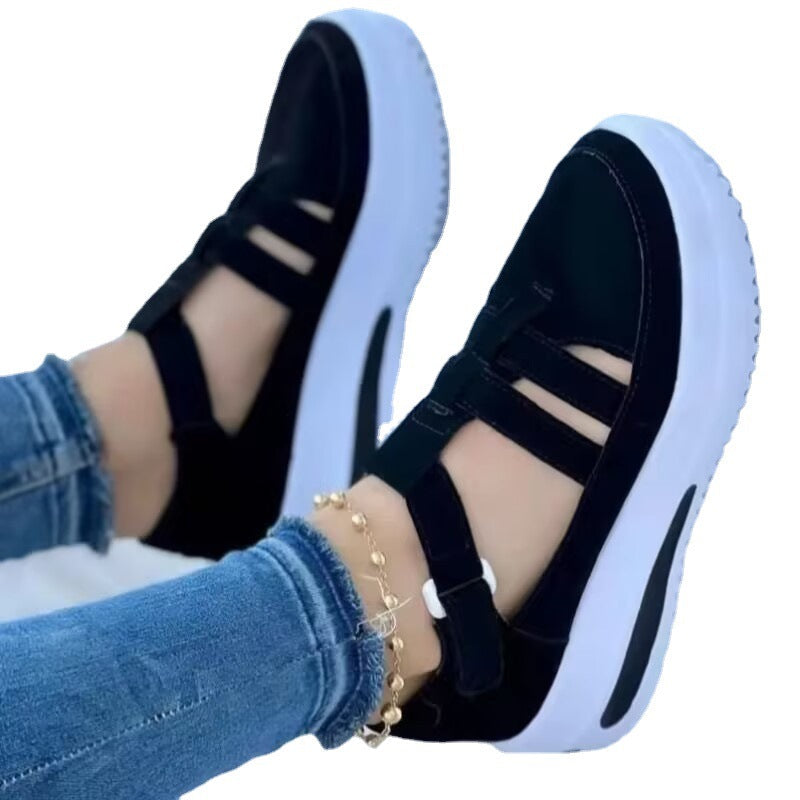 Damen Plateau-Sneaker mit modischem Kreuzriemen und rutschfester Sohle R&B