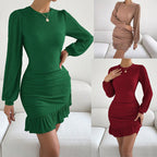 Damen figurbetontes Kleid mit Rüschensaum und langen Ärmeln R&B