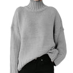Damen Grobstrickpullover mit hohem Kragen und lässigem Schnitt