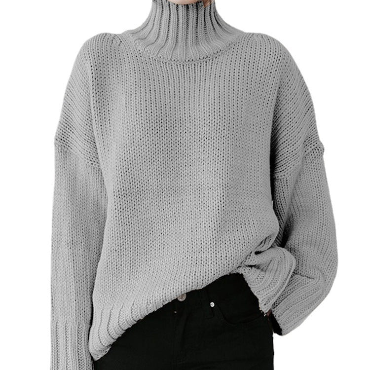 Damen Grobstrickpullover mit hohem Kragen und lässigem Schnitt