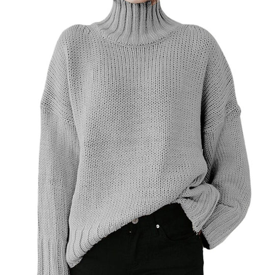 Damen Grober Strickpullover mit hohem Kragen und lässigem Schnitt R&B
