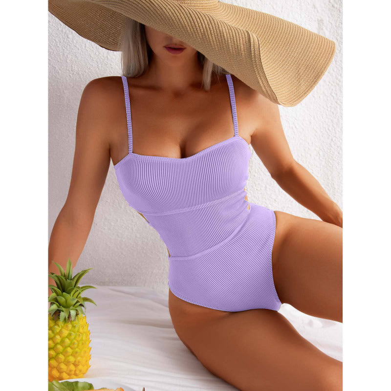 Damen Einteiler Badeanzug mit elegantem Rippendesign und figurschmeichelnder Silhouette R&B
