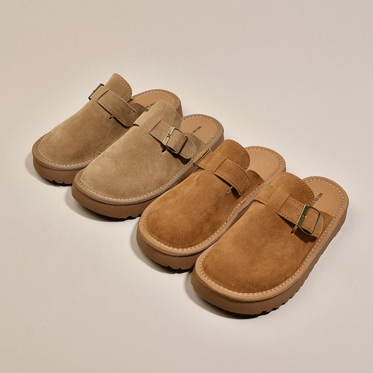 Damen bequeme Clogs aus weichem Wildleder mit modischem Schnallenverschluss R&B
