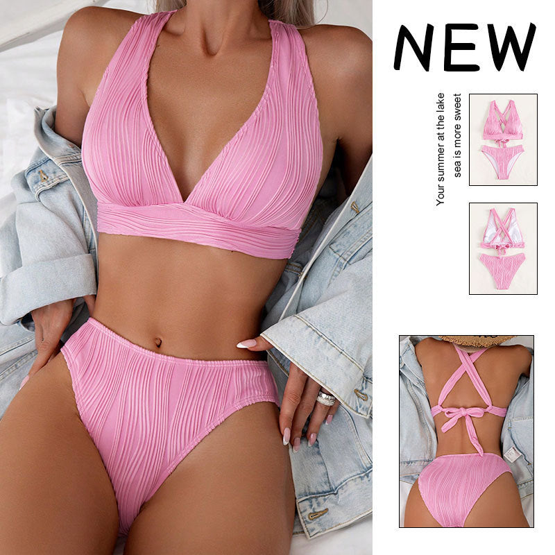 Damen Hochgeschnittener Bikini mit strukturiertem Oberteil R&B