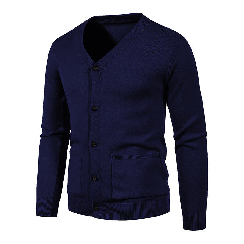 Herren modische Strickjacke mit V-Ausschnitt und praktischen Taschen R&B