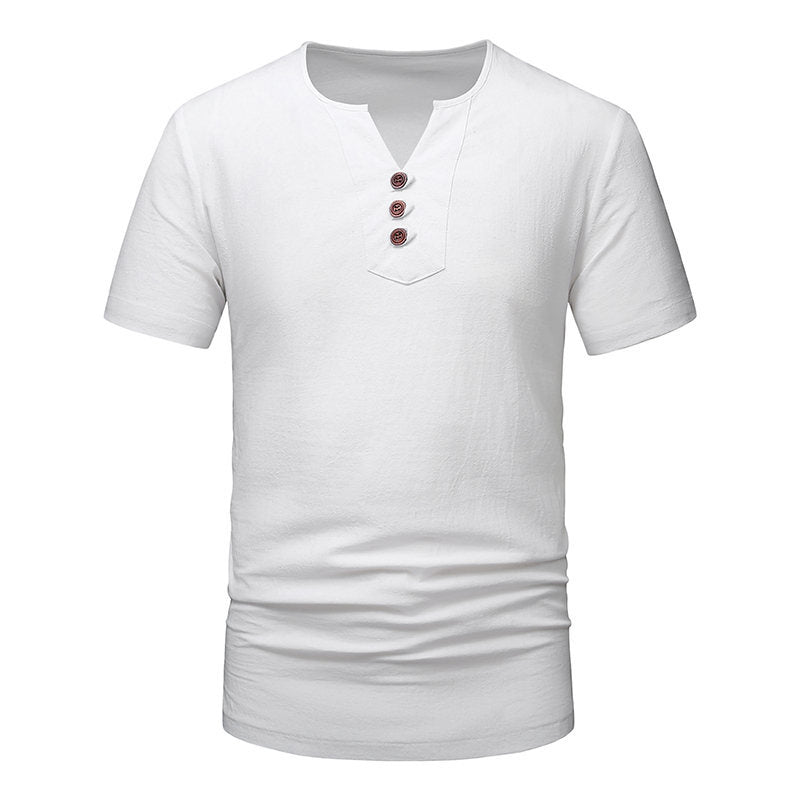 Herren Kurzarm-Henley-T-Shirt mit modernen Knopfdetails R&B