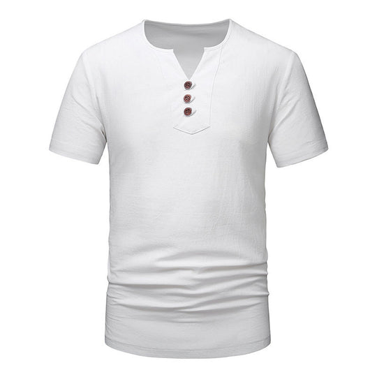 Herren Kurzarm-Henley-T-Shirt mit modernen Knopfdetails R&B