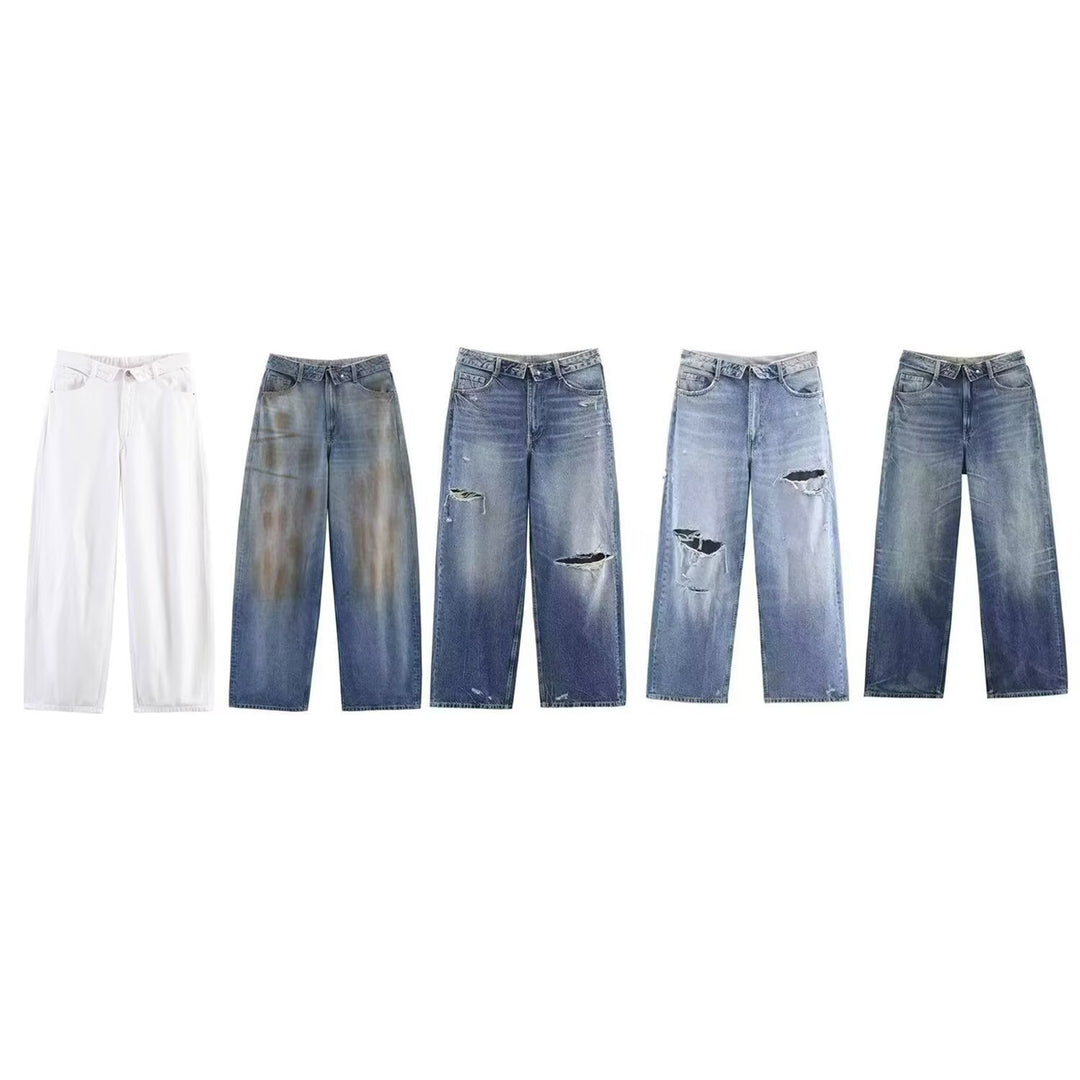 Damen hochwertige Destroyed Jeans im lässigen Baggy-Stil mit modernen Akzenten R&B
