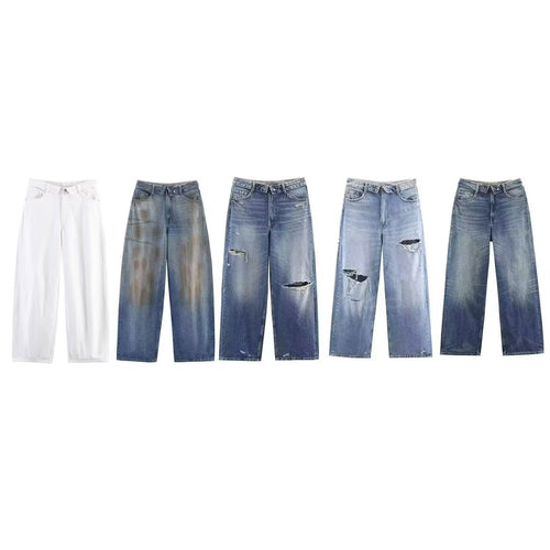 Damen hochwertige Destroyed Jeans im lässigen Baggy-Stil mit modernen Akzenten R&B