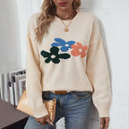 Damen lässiger Pullover mit floralen Motiven und Rundkragen
