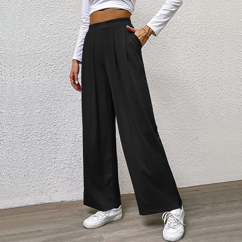 Damen Weite Plissee-Hose mit hohem Bund und praktischen Taschen R&B
