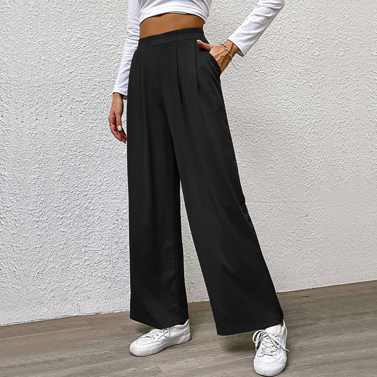 Damen Weite Plissee-Hose mit hohem Bund und praktischen Taschen R&B