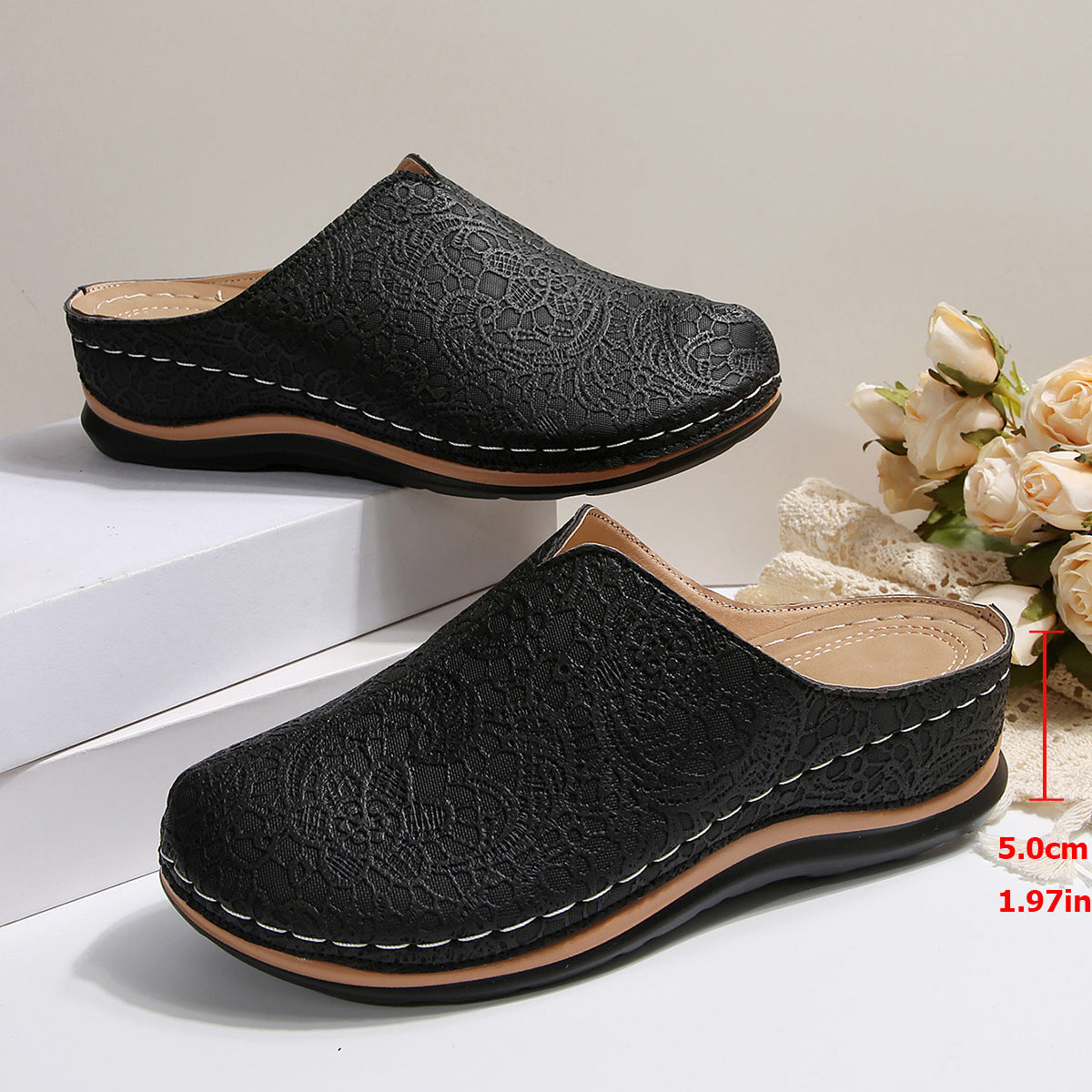 Damen Komfortable Clogs mit eleganter Spitzenstruktur und ergonomischem Fußbett R&B
