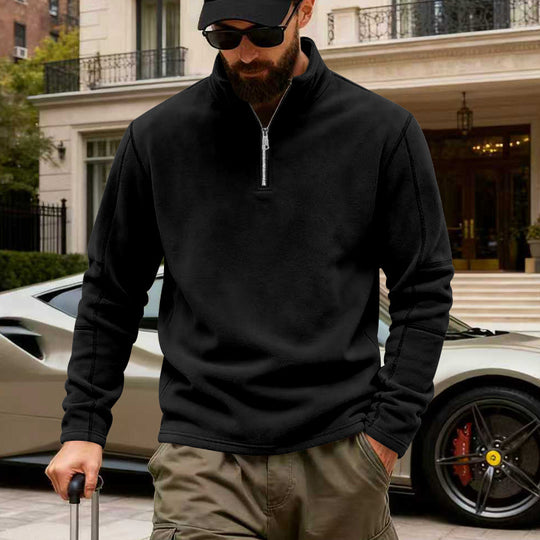 Herren nan leichter Fleece-Pullover mit halbem Reißverschluss und Stehkragen R&B