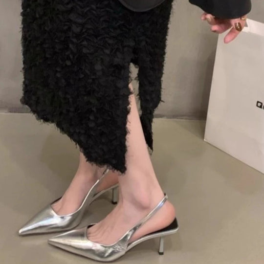 Damen spitze Slingback-Pumps mit elegantem Metallic-Finish R&B
