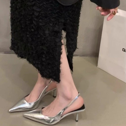 Damen spitze Slingback-Pumps mit elegantem Metallic-Finish R&B