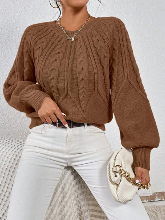 Damen Strickpullover mit Zopfmuster und weitem Schnitt R&B