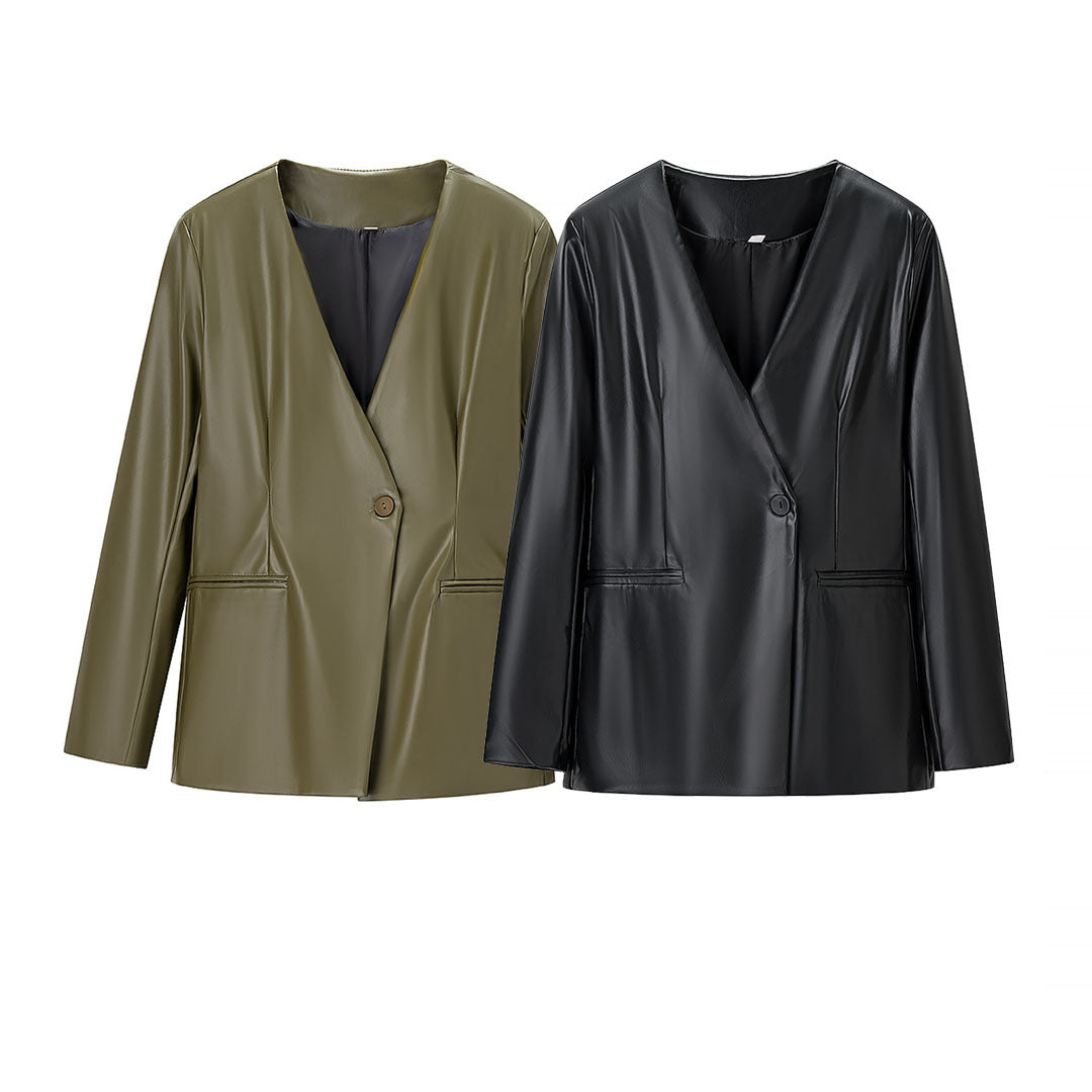 Damen elegante Kunstlederjacke R&B