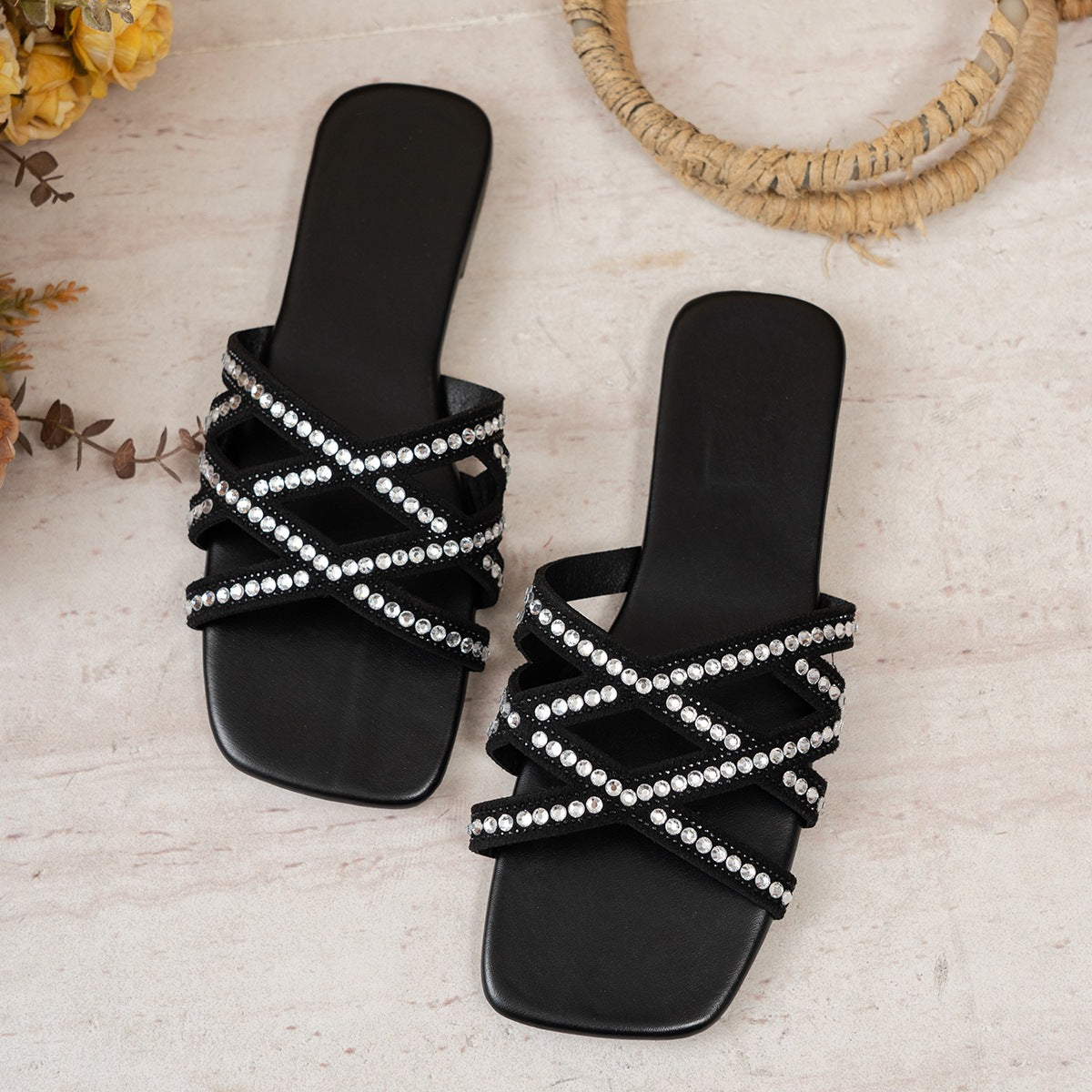 Damen Elegante Sandalen mit glitzernden Steinen R&B