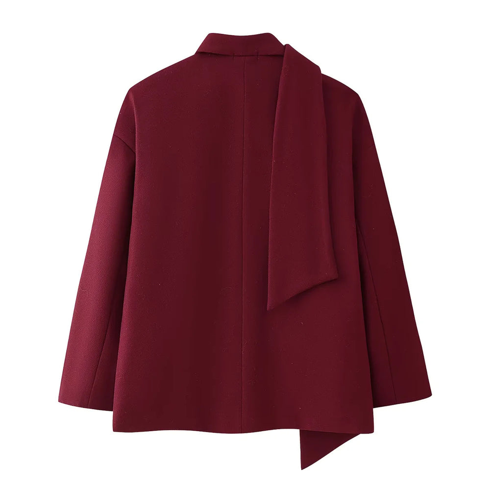Damen elegante Blazerjacke mit abnehmbarem Schal R&B