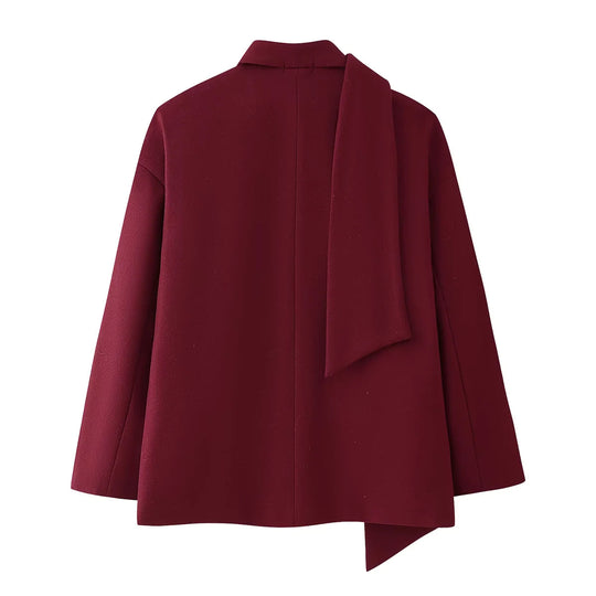 Damen elegante Blazerjacke mit abnehmbarem Schal R&B