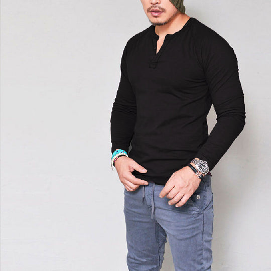 Herren Langarmshirt mit Knopfleiste und bequemem Schnitt R&B