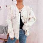 Damen Strickjacke mit floralen Applikationen und dekorativen Knöpfen R&B