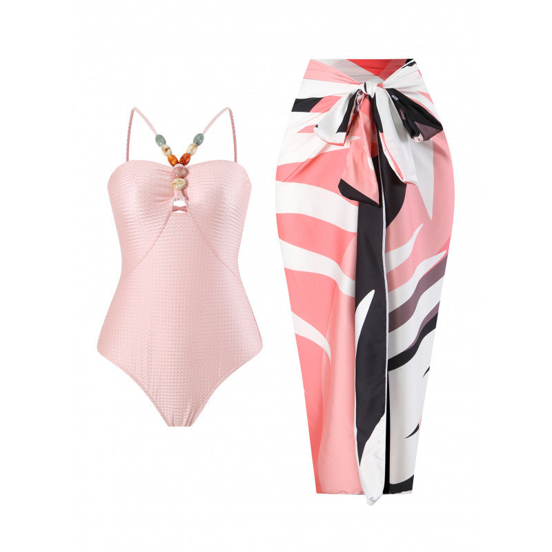 Damen Bandeau-Badeanzug mit asymmetrischem Rock R&B