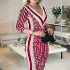 Damen Elegantes und figurbetontes Kleid mit grafischem Muster R&B