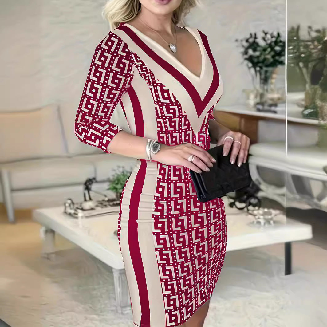 Damen Elegantes und figurbetontes Kleid mit grafischem Muster R&B