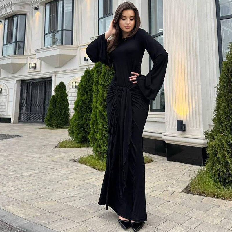 Damen Elegantes Maxikleid mit geschwungenem Saum und lässigen Fledermausärmeln R&B