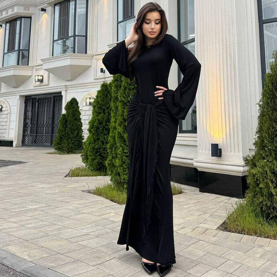 Damen Elegantes Maxikleid mit geschwungenem Saum und lässigen Fledermausärmeln R&B