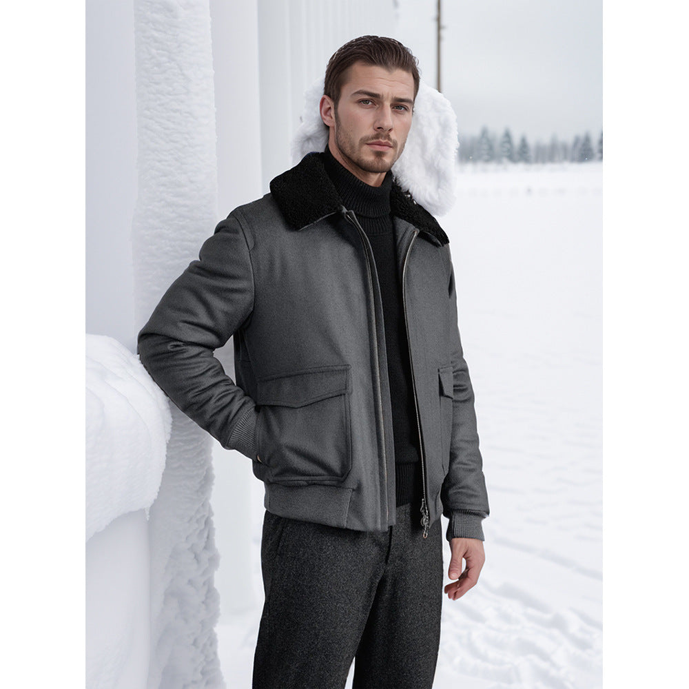 Herren Bomberjacke mit Fleece-Kragen und praktischen Taschen R&B