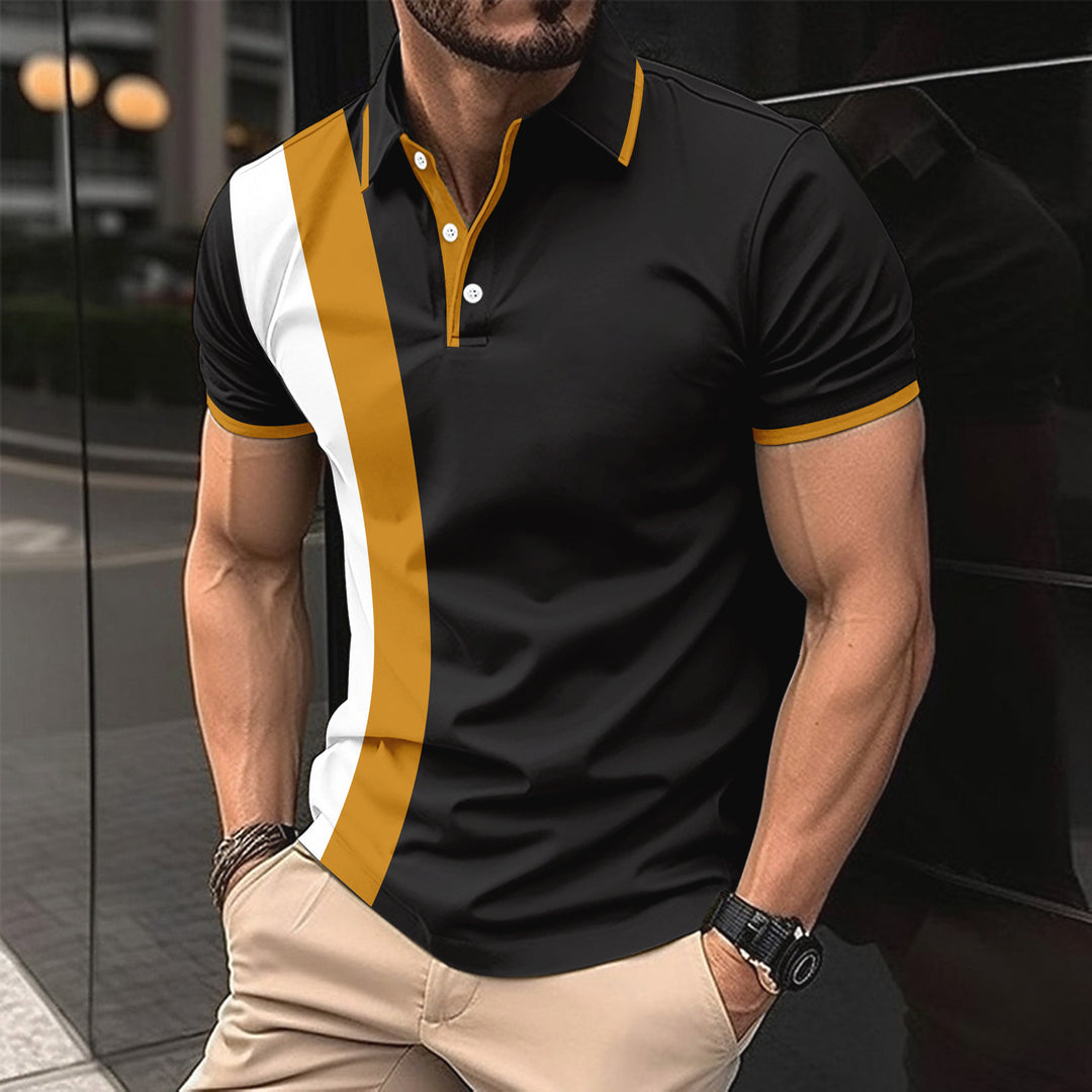 Herren kurzärmeliges Poloshirt mit modernen Farbblocks und atmungsaktivem Material R&B