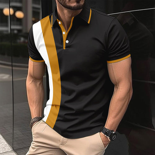 Herren kurzärmeliges Poloshirt mit modernen Farbblocks und atmungsaktivem Material R&B