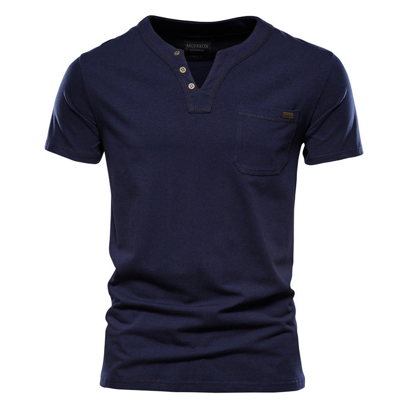Herren Kurzarm-Shirt mit modernem Henley-Ausschnitt und Brusttasche R&B