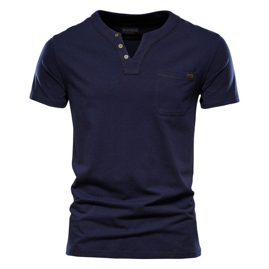 Herren Kurzarm-Shirt mit modernem Henley-Ausschnitt und Brusttasche R&B